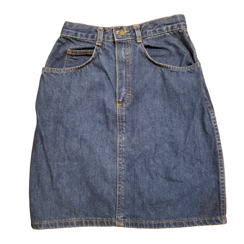 Shades‎ 3 4 Jean Skirt Blue Denim High Waist USA Pockets Vintage Modest